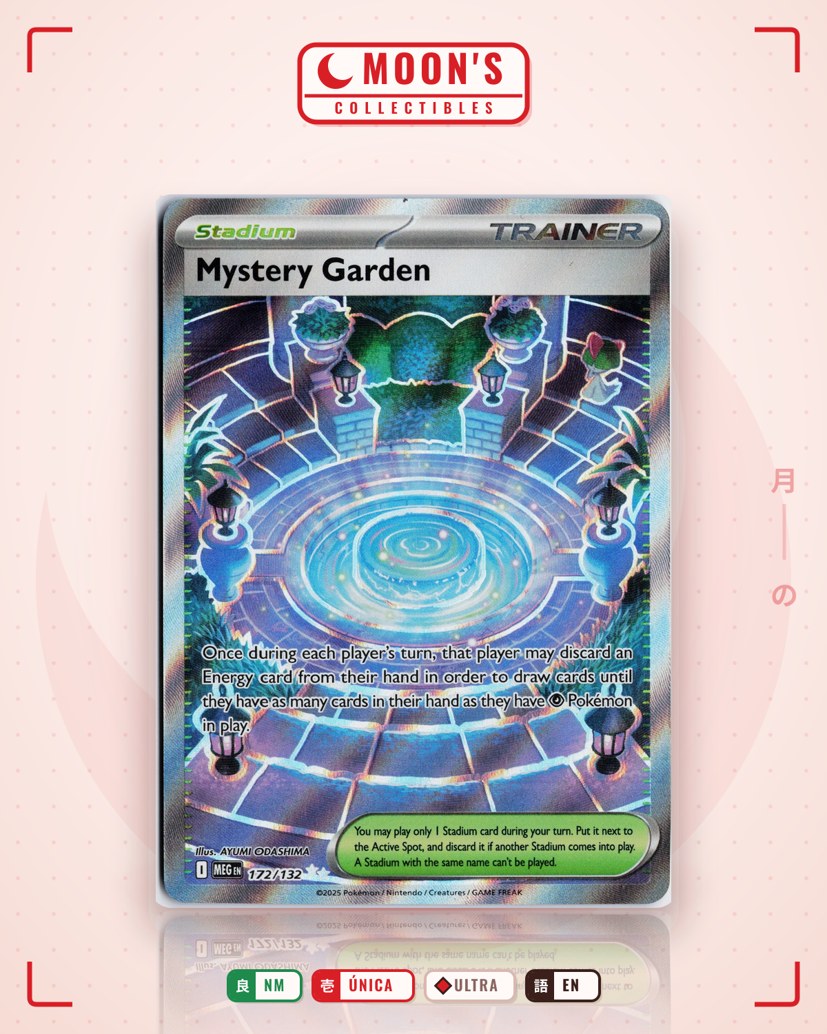 Carta Pokémon Mystery Garden · Mega Evolution #172/132 (NM) — pieza única en Moon's Collectibles México