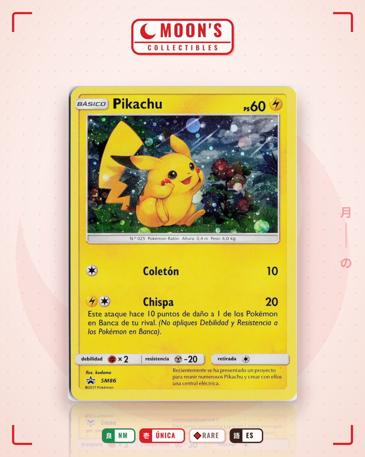 Carta Pokémon Pikachu · SM Black Star Promos #SM86 (NM) — pieza única en Moon's Collectibles México