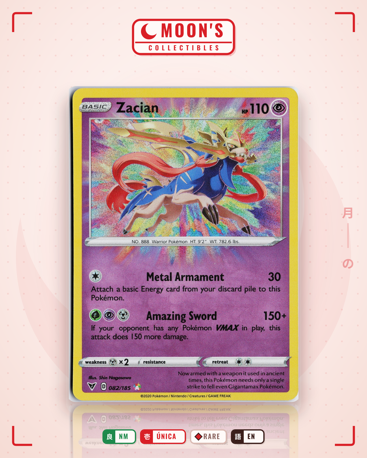 Carta Pokémon Zacian · Vivid Voltage #082/185 (NM) — pieza única en Moon's Collectibles México