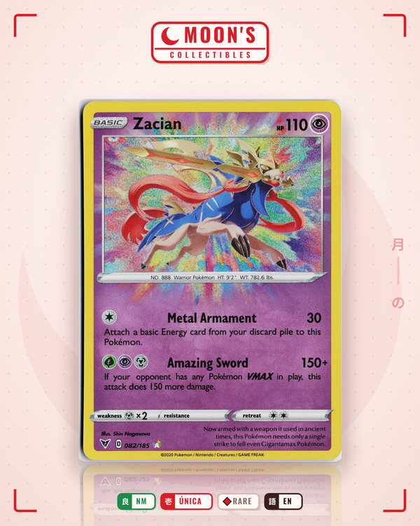 Carta Pokémon Zacian · Vivid Voltage #082/185 (NM) — pieza única en Moon's Collectibles México