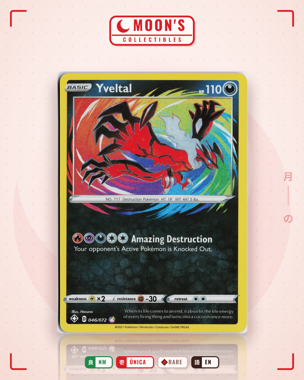 Carta Pokémon Yveltal · Shining Fates #046/072 (NM) — pieza única en Moon's Collectibles México