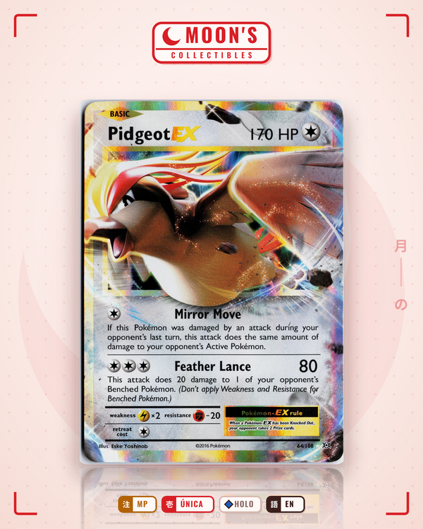Carta Pokémon Pidgeot-EX · Evolutions #64/108 (MP) — pieza única en Moon's Collectibles México