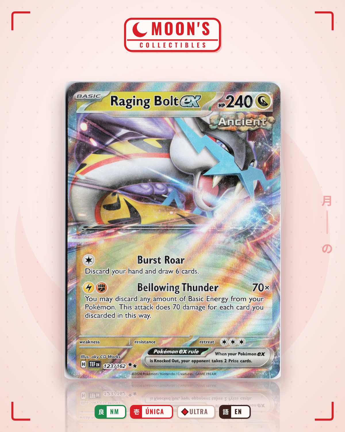 Carta Pokémon Raging Bolt ex · Temporal Forces #123/162 (NM) — pieza única en Moon's Collectibles México