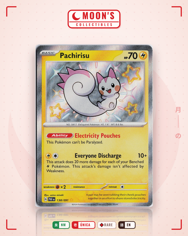 Carta Pokémon Pachirisu · Paldean Fates #138/091 (NM) — pieza única en Moon's Collectibles México