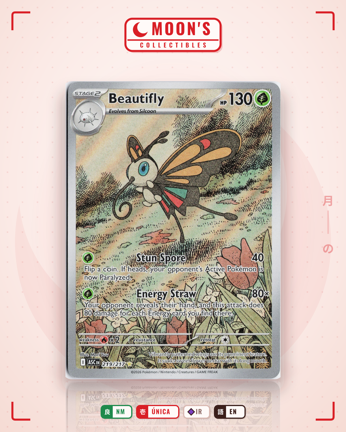 Carta Pokémon Beautifly · Ascended Heroes #219/217 (NM) — pieza única en Moon's Collectibles México