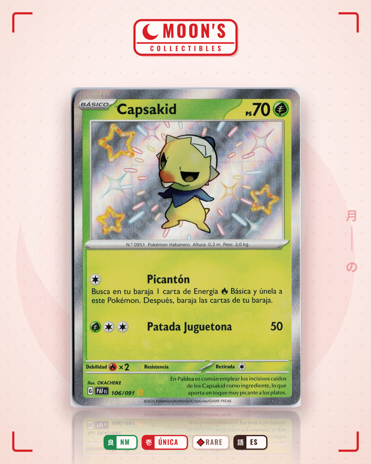 Carta Pokémon Capsakid · Paldean Fates #106/091 (NM) — pieza única en Moon's Collectibles México