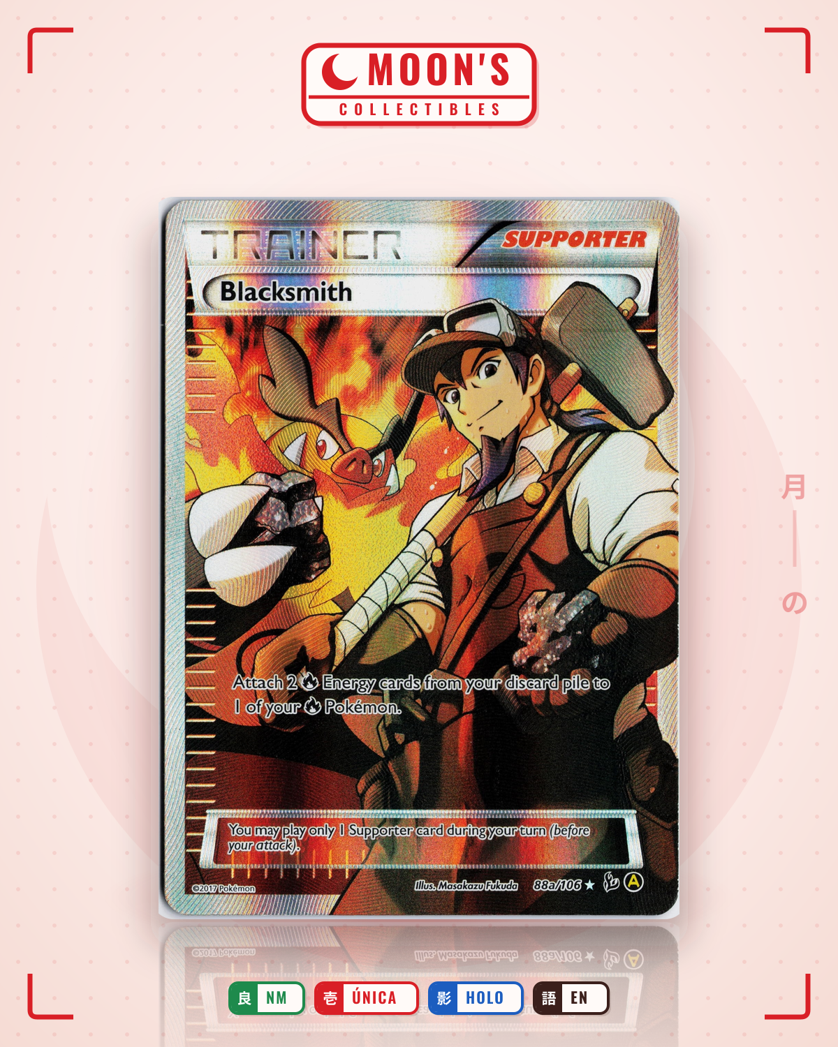 Carta Pokémon Blacksmith · Flashfire #88a/106 (NM) — pieza única en Moon's Collectibles México