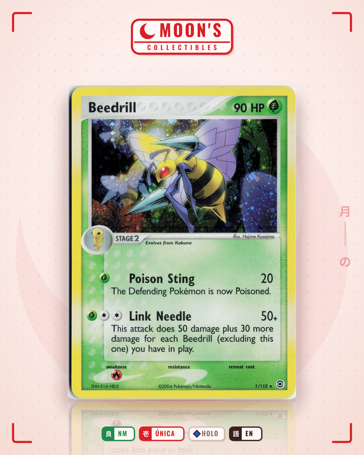 Carta Pokémon Beedrill · FireRed & LeafGreen #1/112 (NM) — pieza única en Moon's Collectibles México