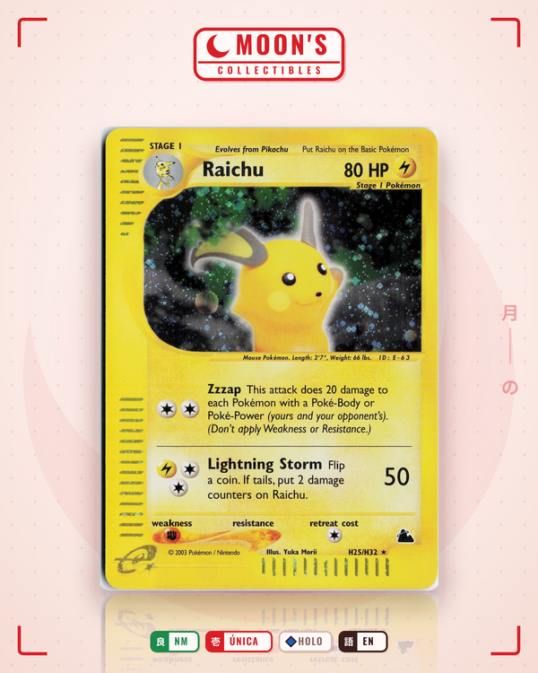 Carta Pokémon Raichu · Skyridge #H25/H32 (NM) — pieza única en Moon's Collectibles México