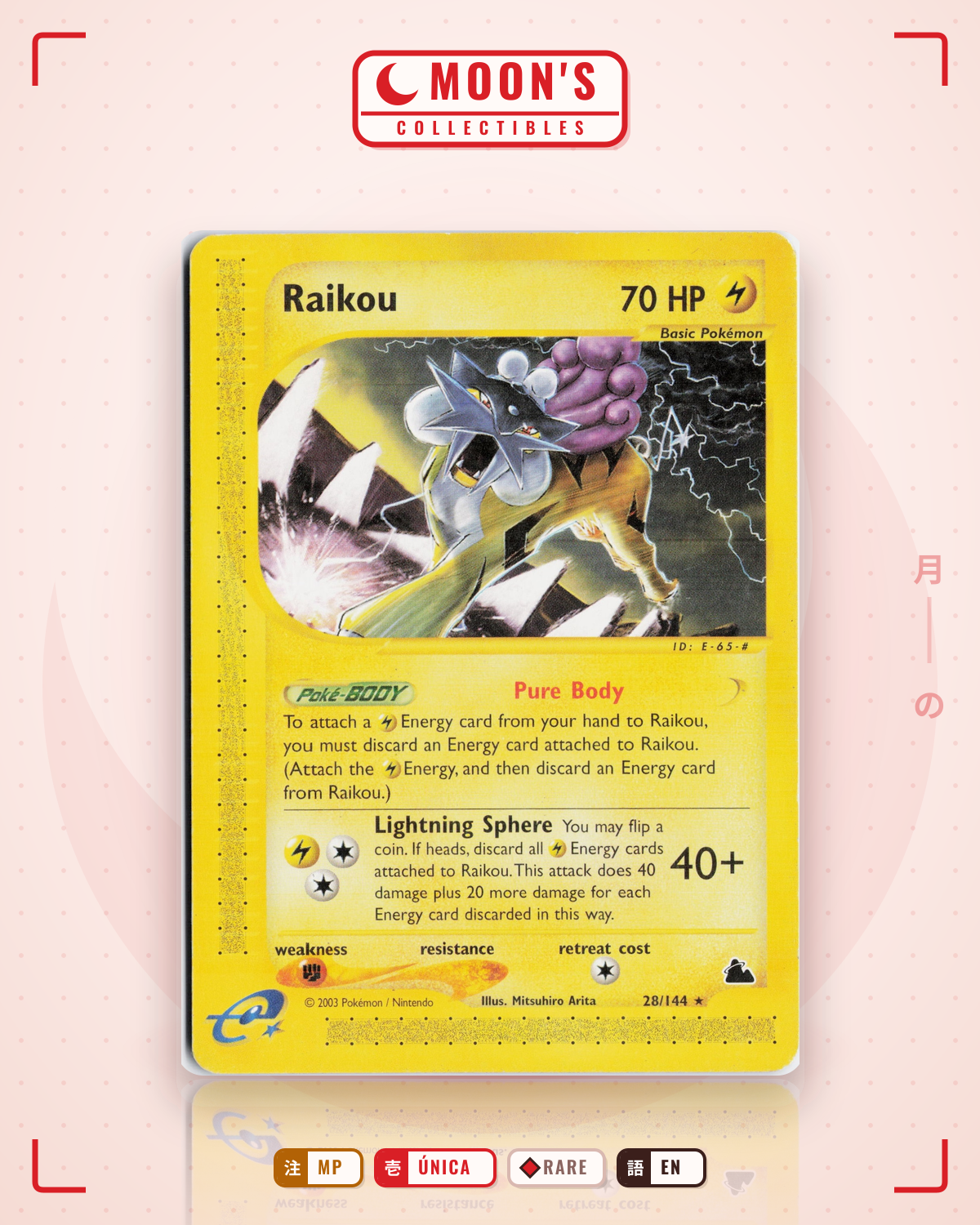 Carta Pokémon Raikou · Skyridge #28/144 (MP) — pieza única en Moon's Collectibles México