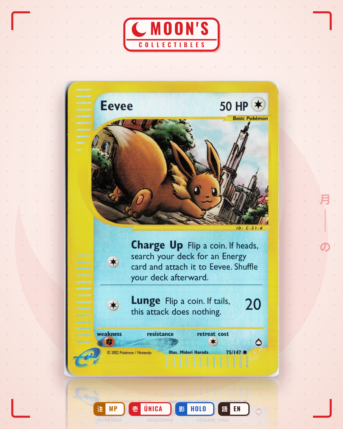 Carta Pokémon Eevee · Aquapolis #75/147 (MP) — pieza única en Moon's Collectibles México