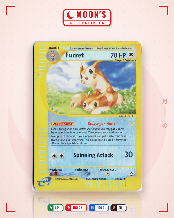 Carta Pokémon Furret · Aquapolis #48/147 (LP) — pieza única en Moon's Collectibles México