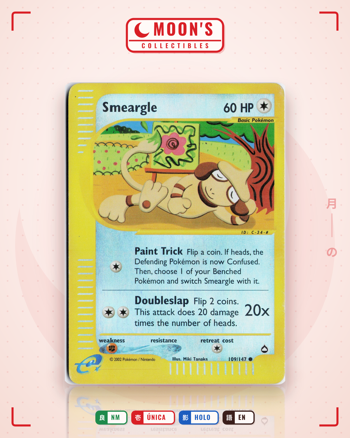 Carta Pokémon Smeargle · Aquapolis #109/147 (NM) — pieza única en Moon's Collectibles México