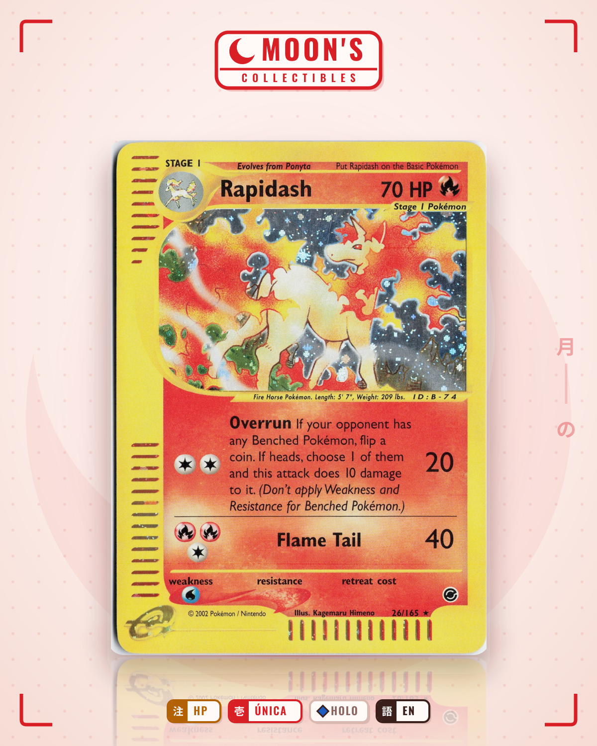 Carta Pokémon Rapidash · Expedition Base Set #26/165 (HP) — pieza única en Moon's Collectibles México