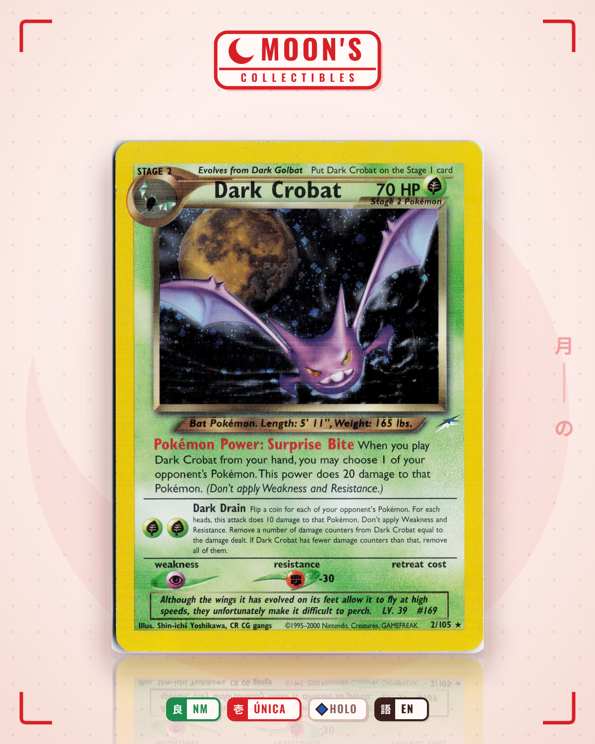Carta Pokémon Dark Crobat · Neo Destiny #2/105 (NM) — pieza única en Moon's Collectibles México