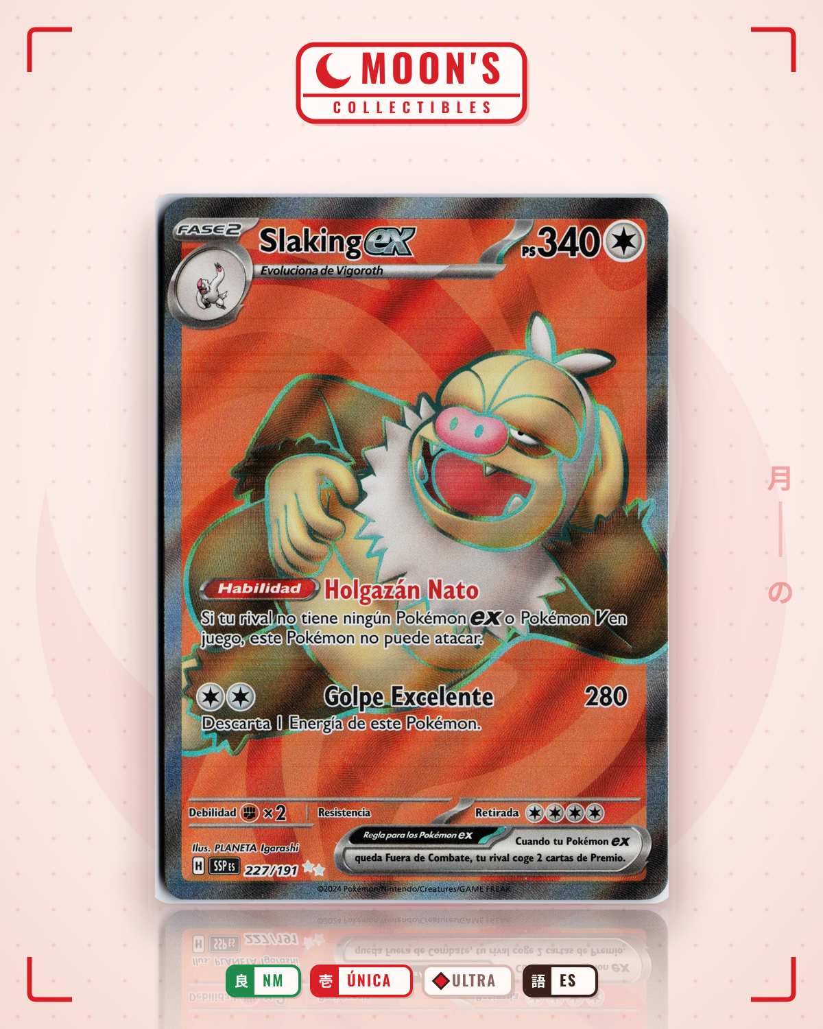 Carta Pokémon Slaking ex · Surging Sparks #227/191 (NM) — pieza única en Moon's Collectibles México