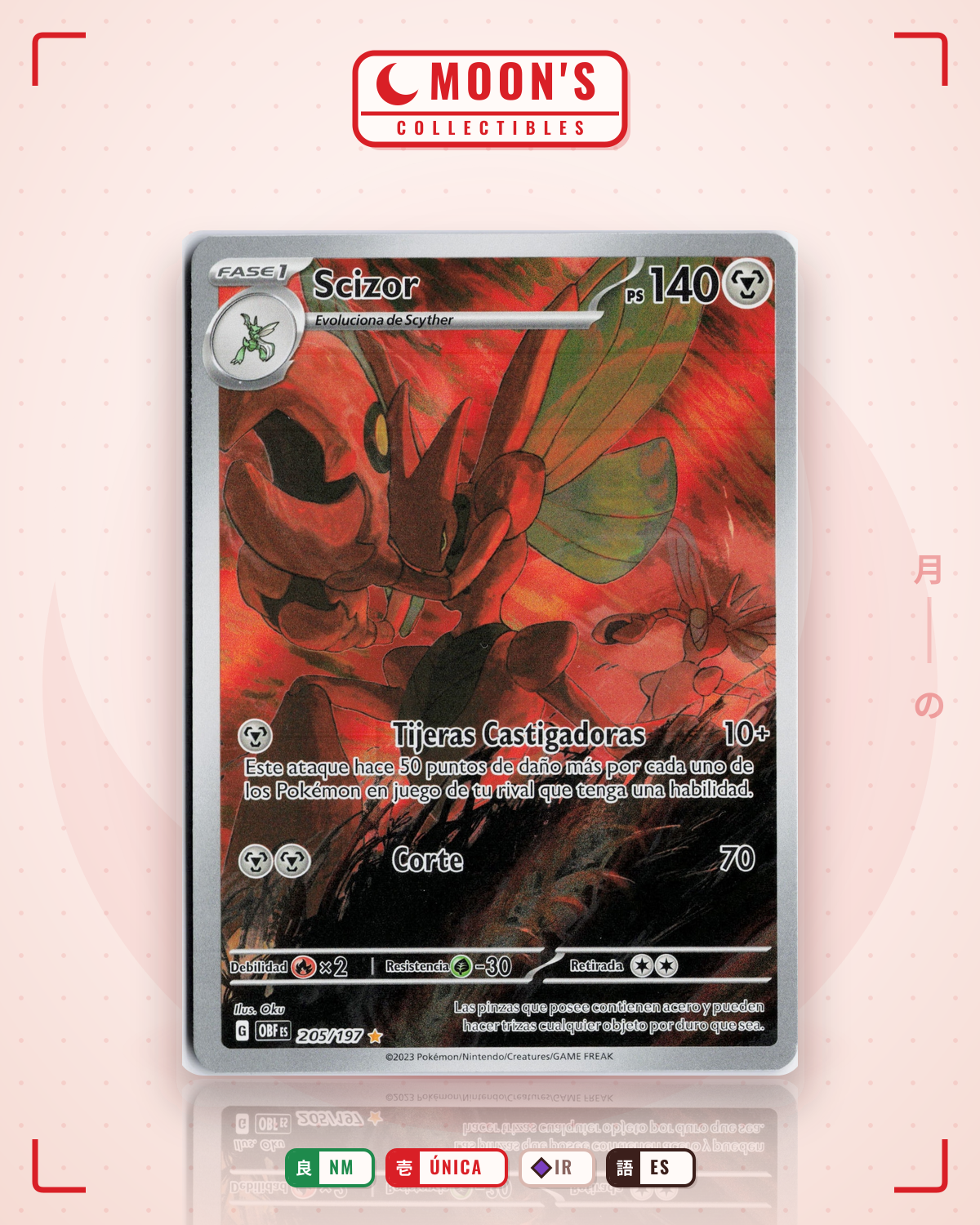 Carta Pokémon Scizor · Obsidian Flames #205/197 (NM) — pieza única en Moon's Collectibles México
