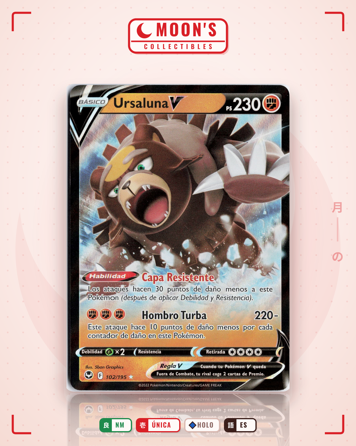 Carta Pokémon Ursaluna V · Silver Tempest #102/195 (NM) — pieza única en Moon's Collectibles México
