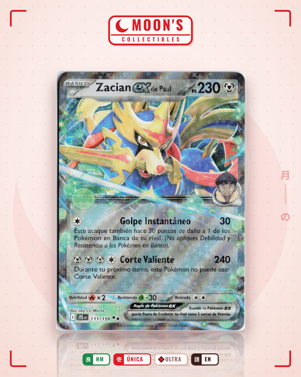 Carta Pokémon Hop's Zacian ex · Journey Together #111/159 (NM) — pieza única en Moon's Collectibles México