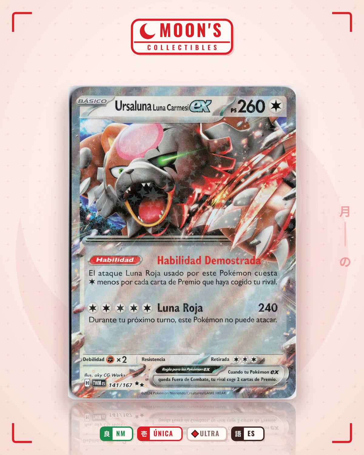 Carta Pokémon Bloodmoon Ursaluna ex · Twilight Masquerade #141/167 (NM) — pieza única en Moon's Collectibles México
