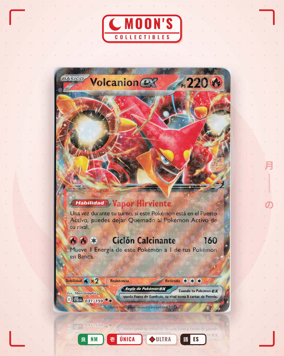 Carta Pokémon Volcanion ex · Journey Together #031/159 (NM) — pieza única en Moon's Collectibles México