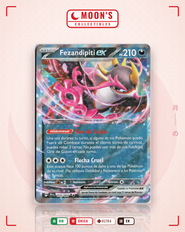 Carta Pokémon Fezandipiti ex · Shrouded Fable #038/064 (NM) — pieza única en Moon's Collectibles México