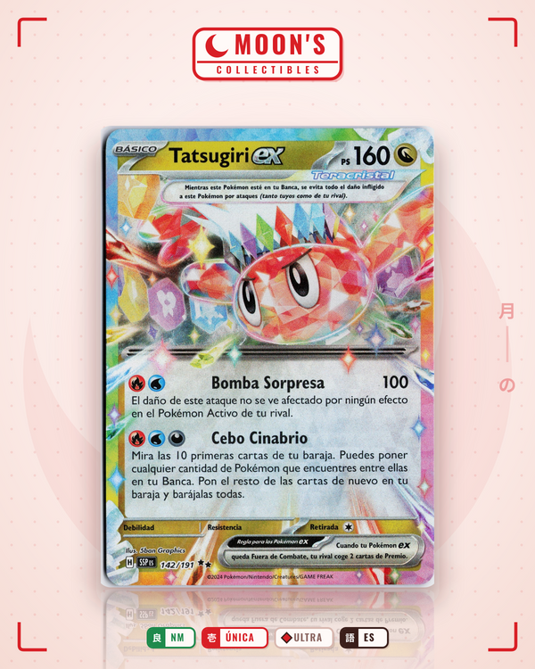 Carta Pokémon Tatsugiri ex · Surging Sparks #142/191 (NM) — pieza única en Moon's Collectibles México