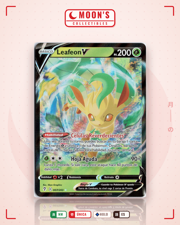 Carta Pokémon Leafeon V · Evolving Skies #007/203 (NM) — pieza única en Moon's Collectibles México
