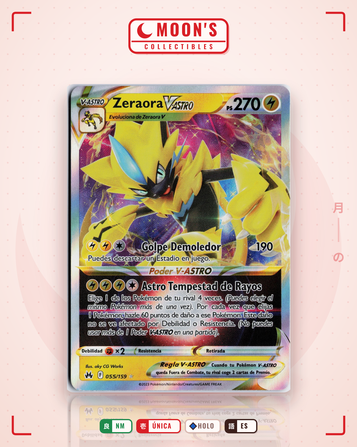 Carta Pokémon Zeraora VSTAR · Crown Zenith #055/159 (NM) — pieza única en Moon's Collectibles México
