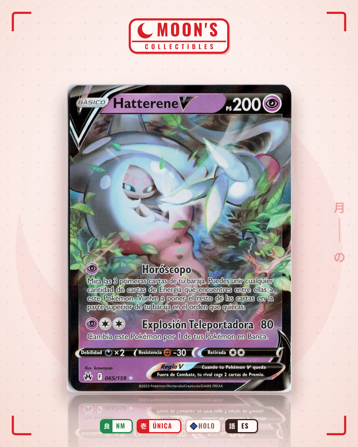Carta Pokémon Hatterene V · Crown Zenith #065/159 (NM) — pieza única en Moon's Collectibles México