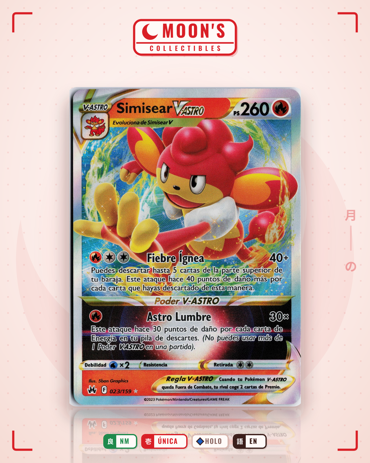 Carta Pokémon Simisear VSTAR · Crown Zenith #023/159 (NM) — pieza única en Moon's Collectibles México