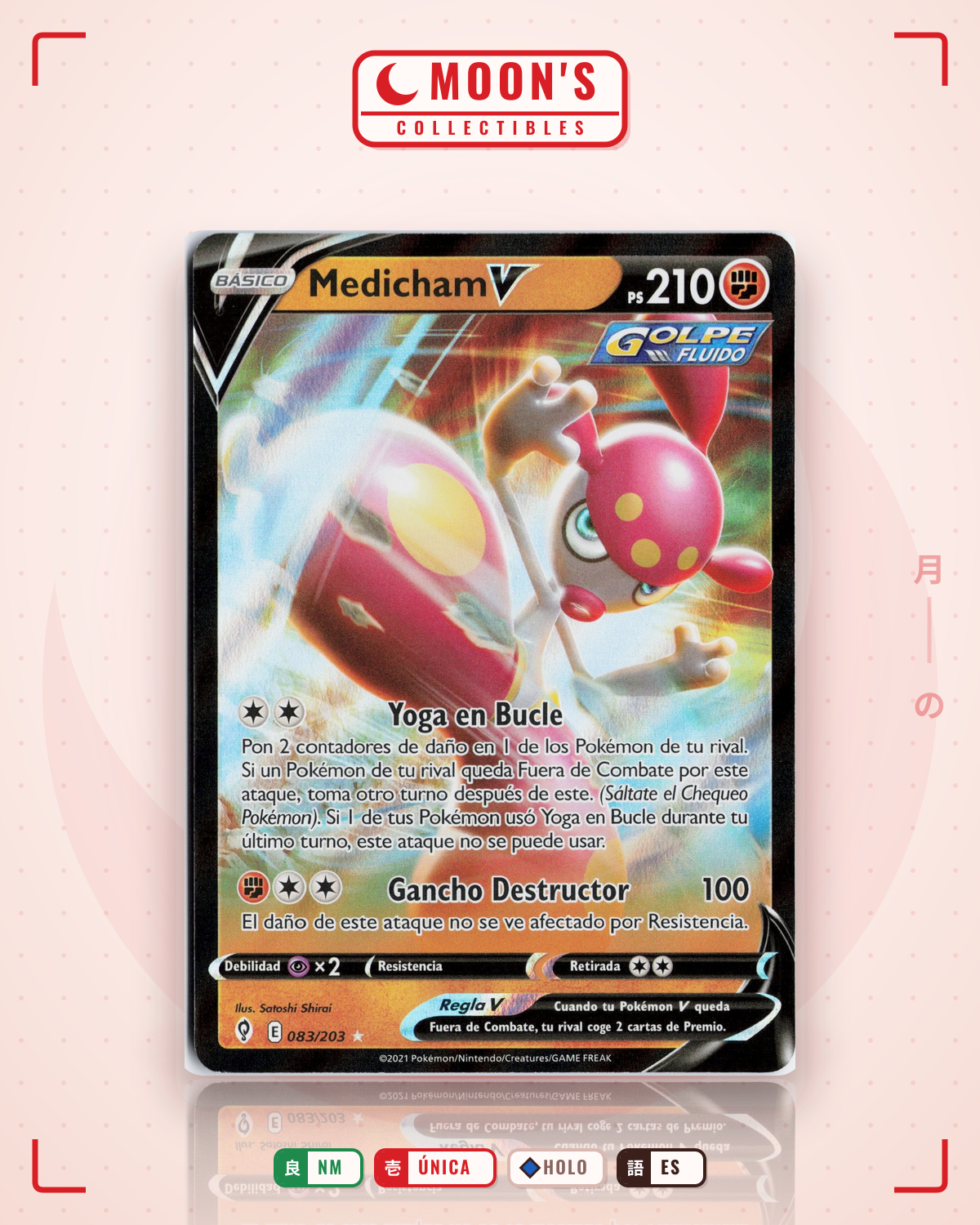 Carta Pokémon Medicham V · Evolving Skies #083/203 (NM) — pieza única en Moon's Collectibles México