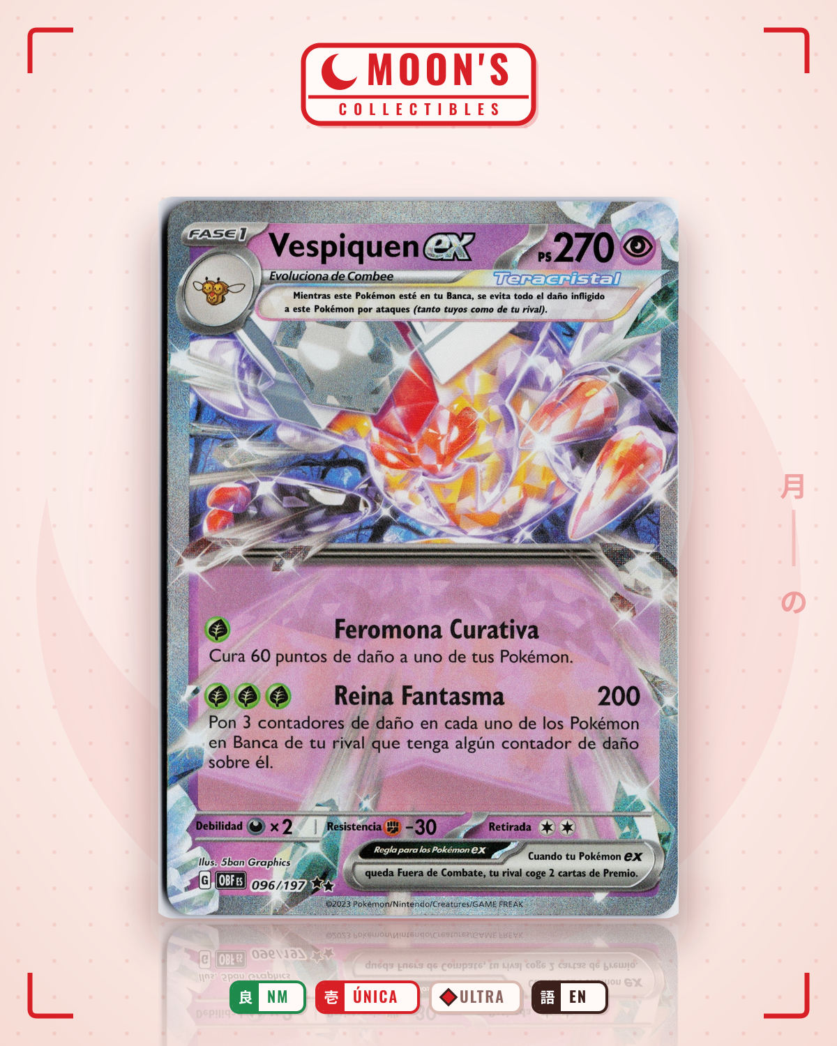 Carta Pokémon Vespiquen ex · Obsidian Flames #096/197 (NM) — pieza única en Moon's Collectibles México