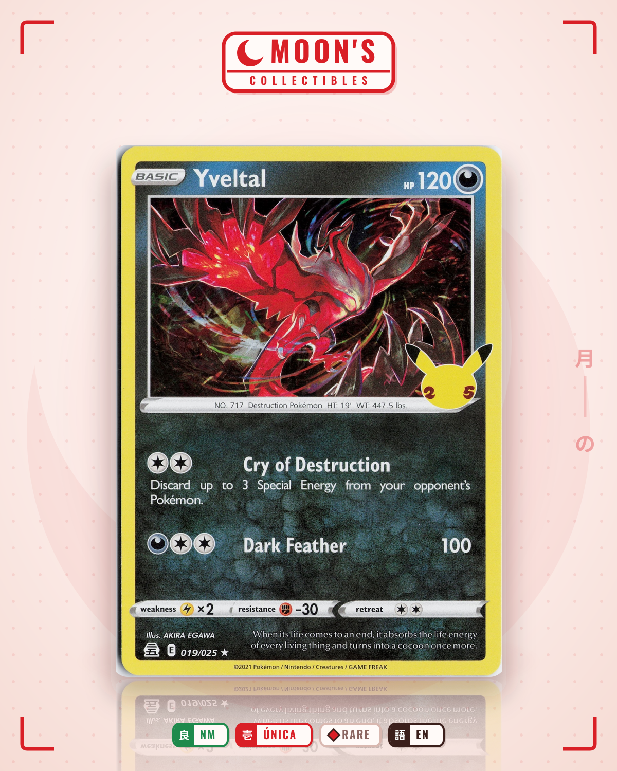 Carta Pokémon Yveltal · Celebrations #19 (NM) — pieza única en Moon's Collectibles México