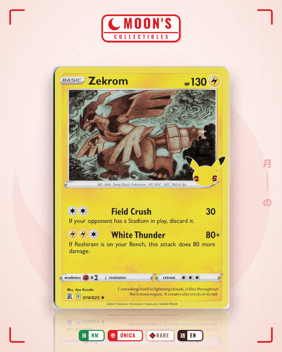 Carta Pokémon Zekrom · Celebrations #10 (NM) — pieza única en Moon's Collectibles México