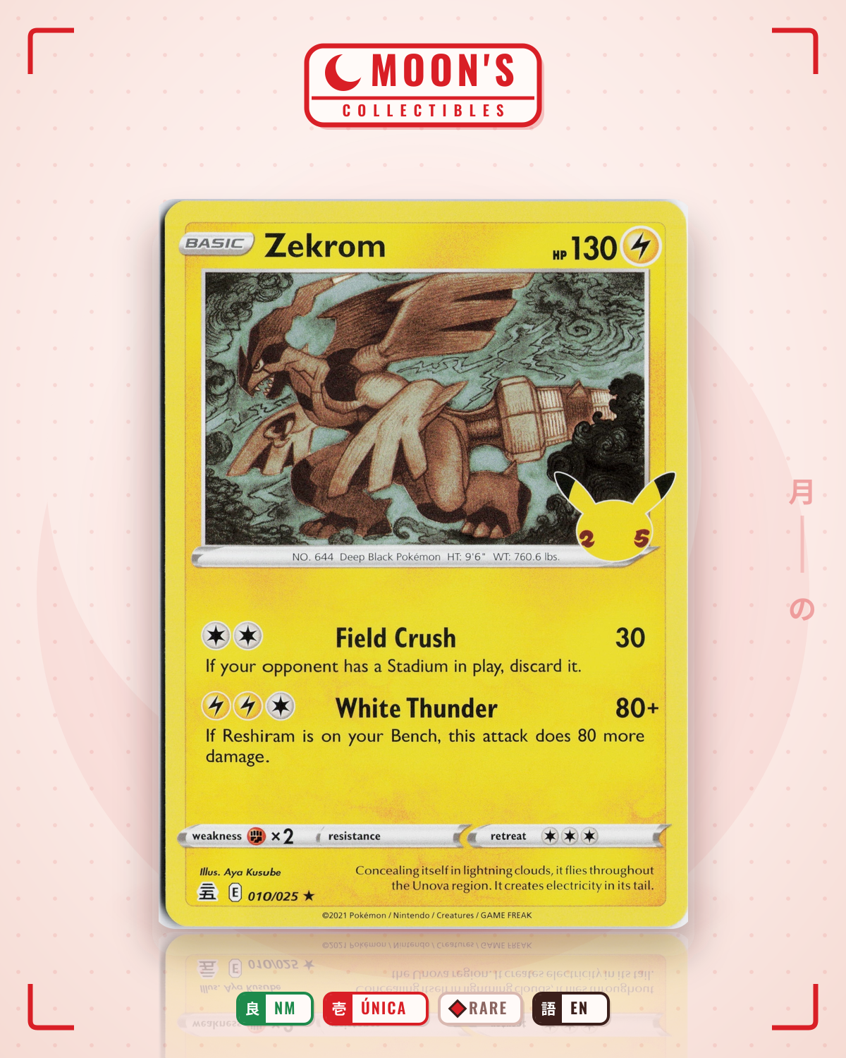 Carta Pokémon Zekrom · Celebrations #10 (NM) — pieza única en Moon's Collectibles México