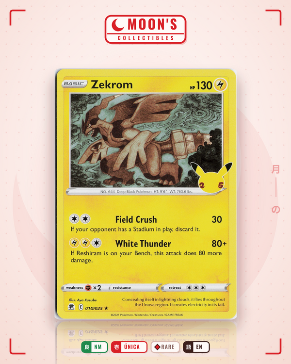 Carta Pokémon Zekrom · Celebrations #10 (NM) — pieza única en Moon's Collectibles México