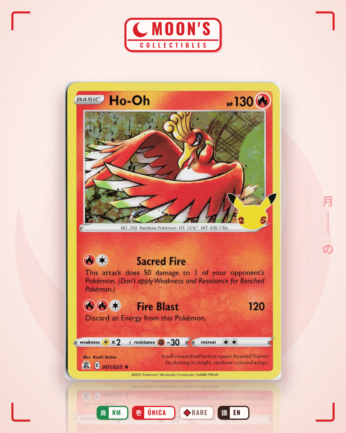 Carta Pokémon Ho-Oh · Celebrations #1 (NM) — pieza única en Moon's Collectibles México