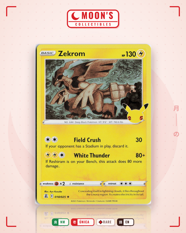 Carta Pokémon Zekrom · Celebrations #10 (NM) — pieza única en Moon's Collectibles México