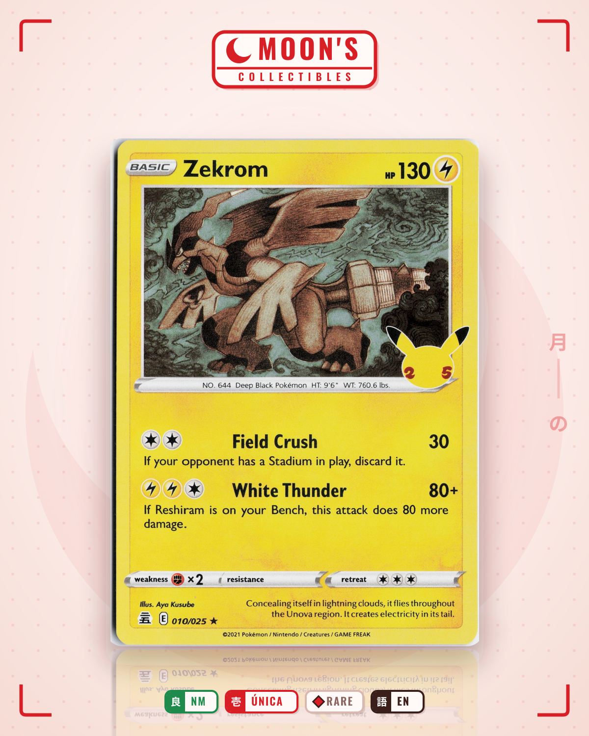 Carta Pokémon Zekrom · Celebrations #10 (NM) — pieza única en Moon's Collectibles México