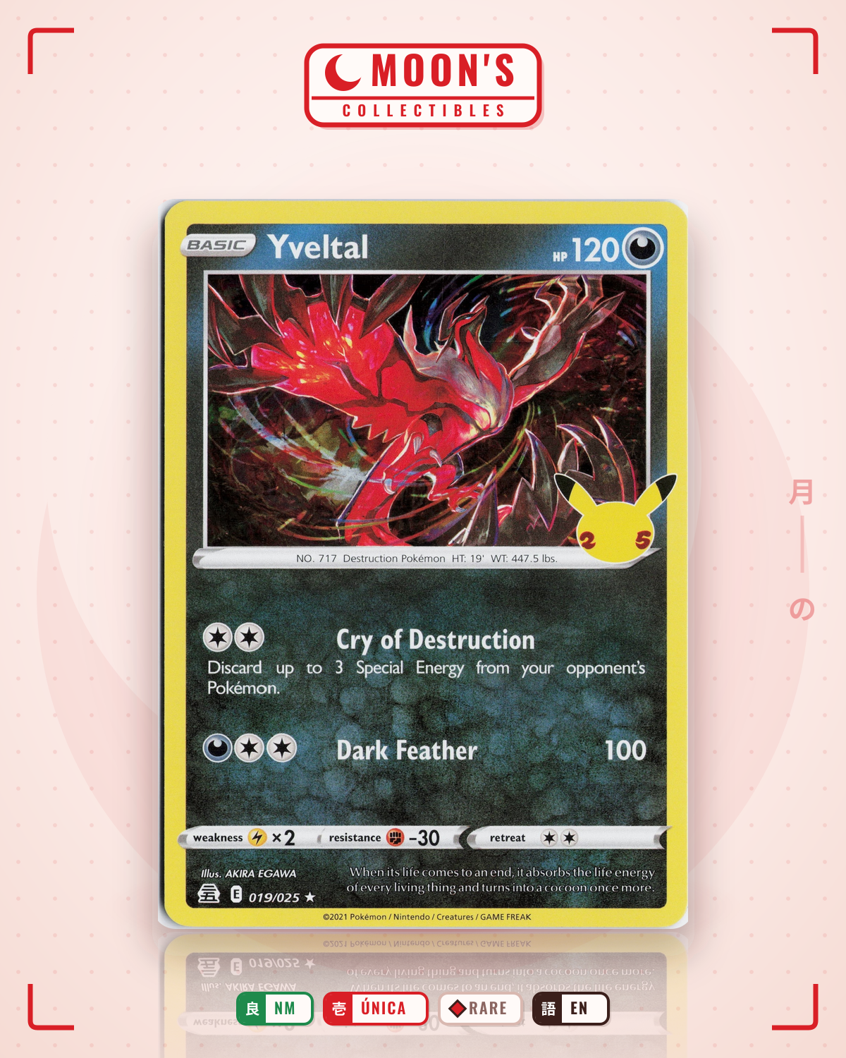 Carta Pokémon Yveltal · Celebrations #19 (NM) — pieza única en Moon's Collectibles México