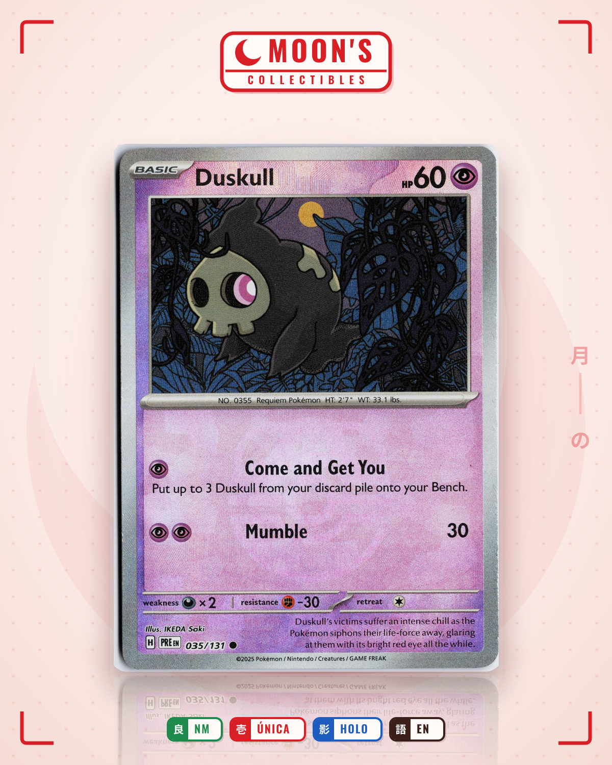 Carta Pokémon Duskull · Prismatic Evolutions #035/131 (NM) — pieza única en Moon's Collectibles México