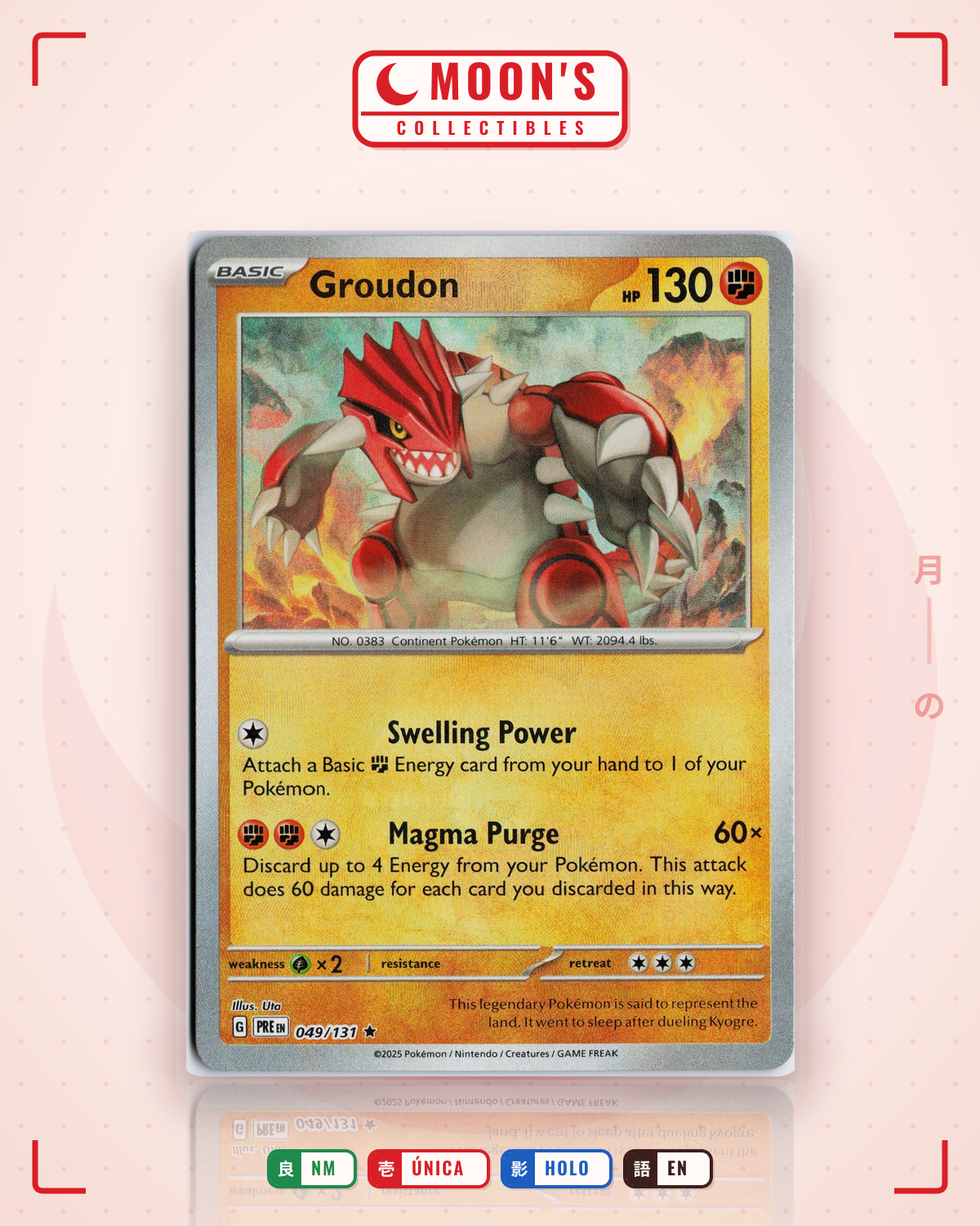Carta Pokémon Groudon · Prismatic Evolutions #049/131 (NM) — pieza única en Moon's Collectibles México