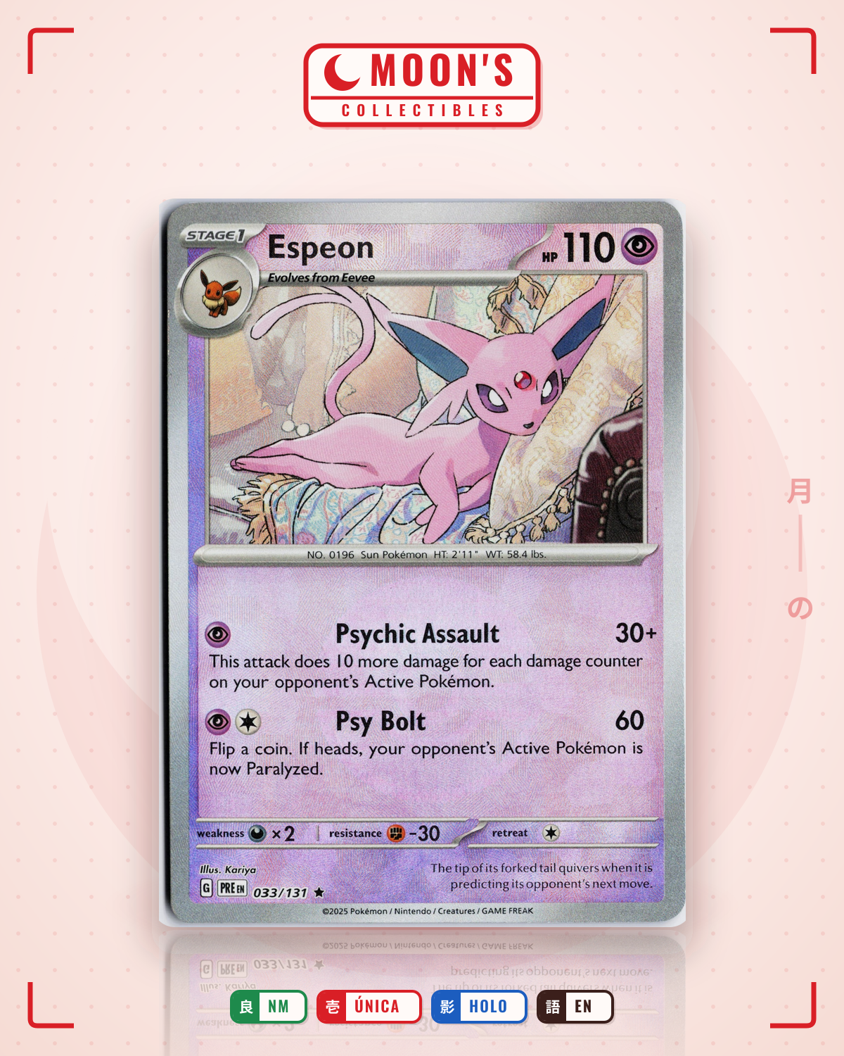 Carta Pokémon Espeon · Prismatic Evolutions #033/131 (NM) — pieza única en Moon's Collectibles México