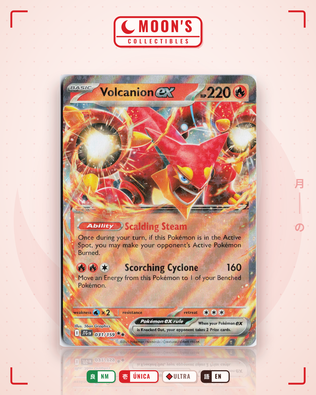 Carta Pokémon Volcanion ex · Journey Together #031/159 (NM) — pieza única en Moon's Collectibles México
