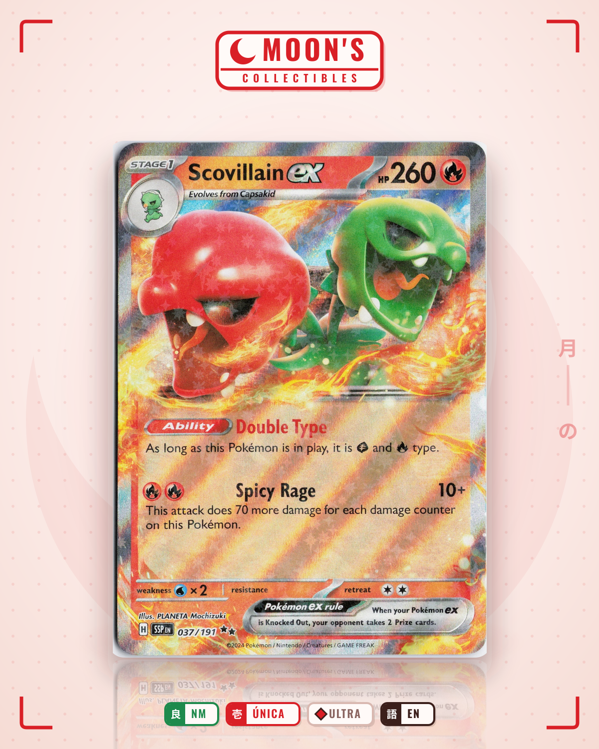 Carta Pokémon Scovillain ex · Surging Sparks #037/191 (NM) — pieza única en Moon's Collectibles México