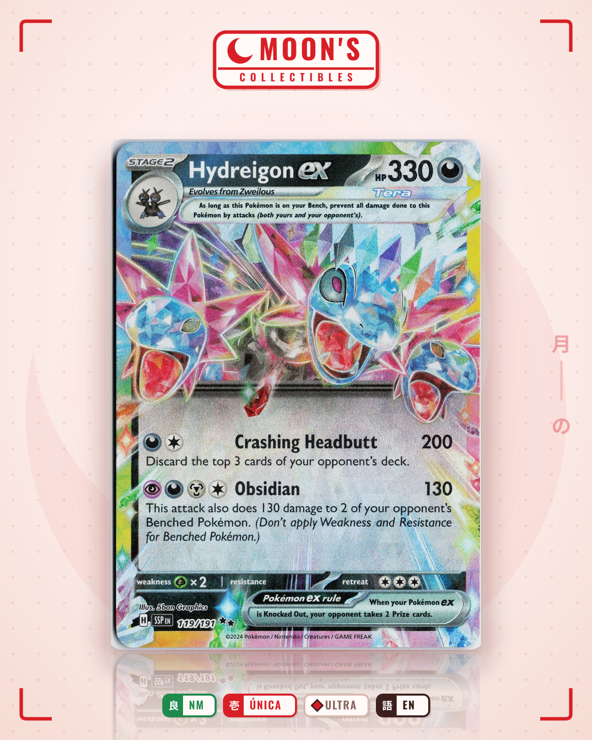Carta Pokémon Hydreigon ex · Surging Sparks #119/191 (NM) — pieza única en Moon's Collectibles México