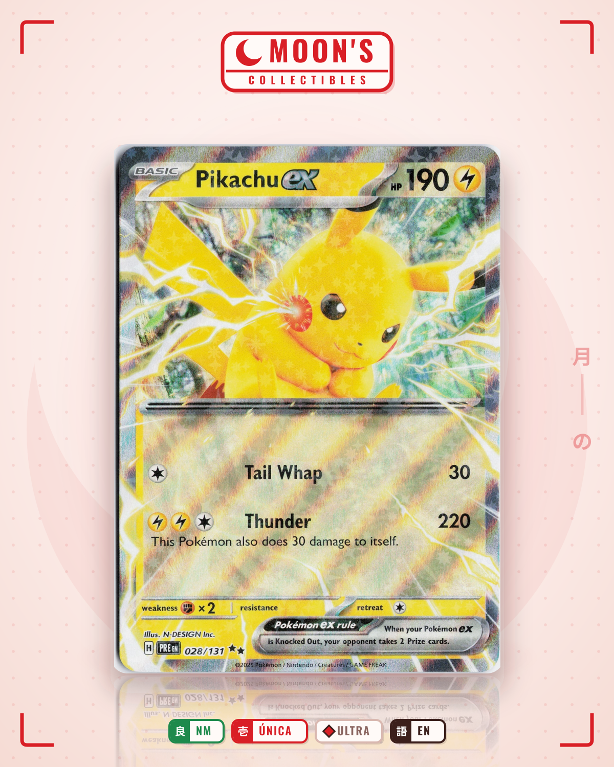 Carta Pokémon Pikachu ex · Prismatic Evolutions #028/131 (NM) — pieza única en Moon's Collectibles México