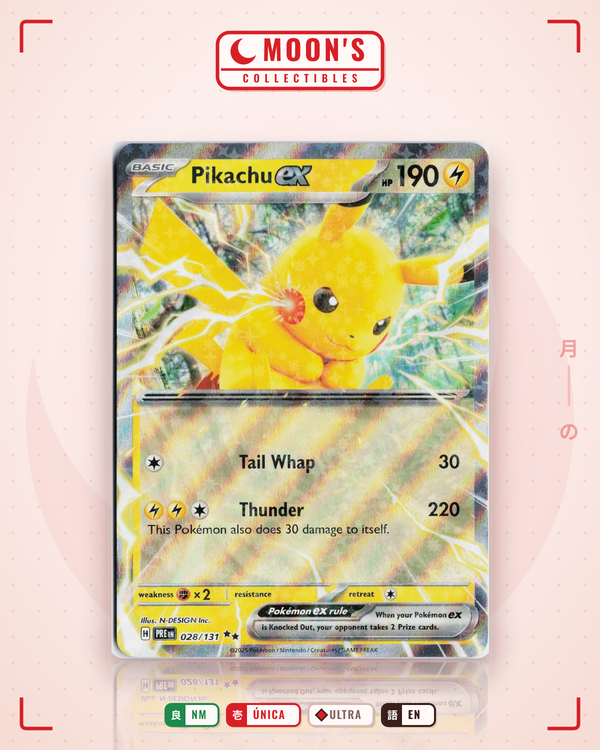 Carta Pokémon Pikachu ex · Prismatic Evolutions #028/131 (NM) — pieza única en Moon's Collectibles México