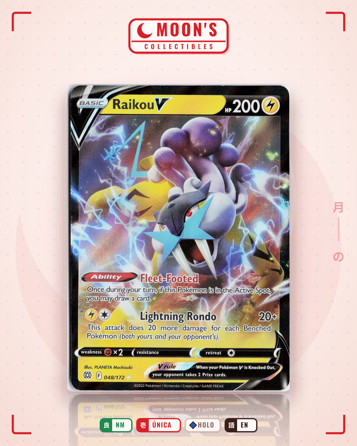 Carta Pokémon Raikou V · Brilliant Stars #048/172 (NM) — pieza única en Moon's Collectibles México